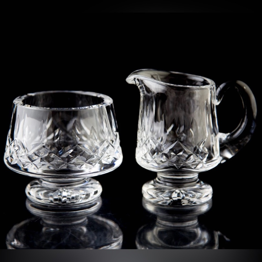 Waterford Lismore set of Pedestal Crystal Creamer and Open Sugar Bowl